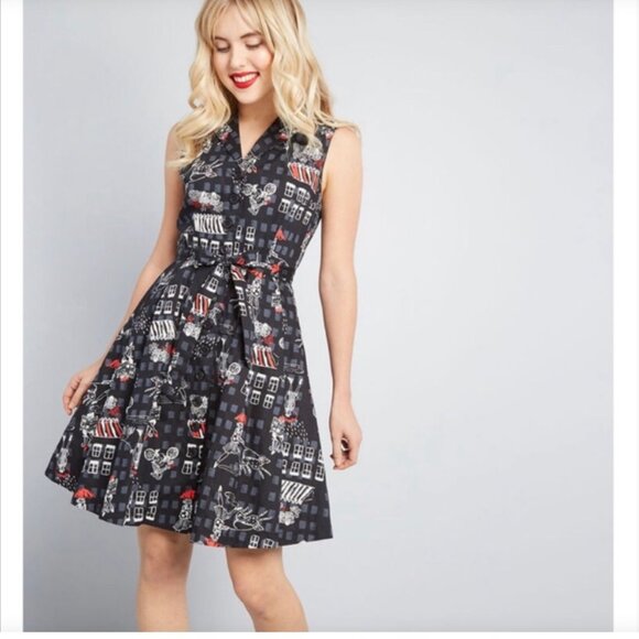 Modcloth Parisian Scene Community Brunch Dress Size 2X Black Red - Picture 1 of 6